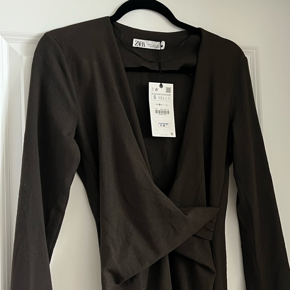 Zara Deep V Mocha Midi Dress